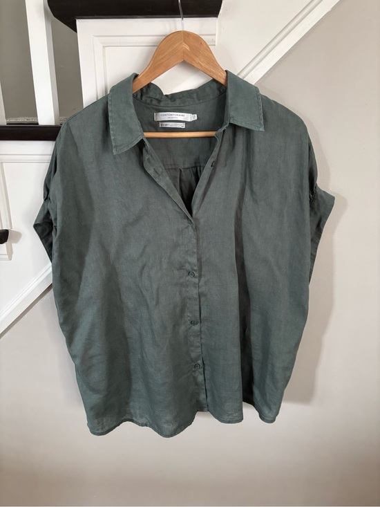 Simons Tops - Simons Contemporaine, 100% Linen, Gathered Cap Sleeve, Bottle Green, XL.